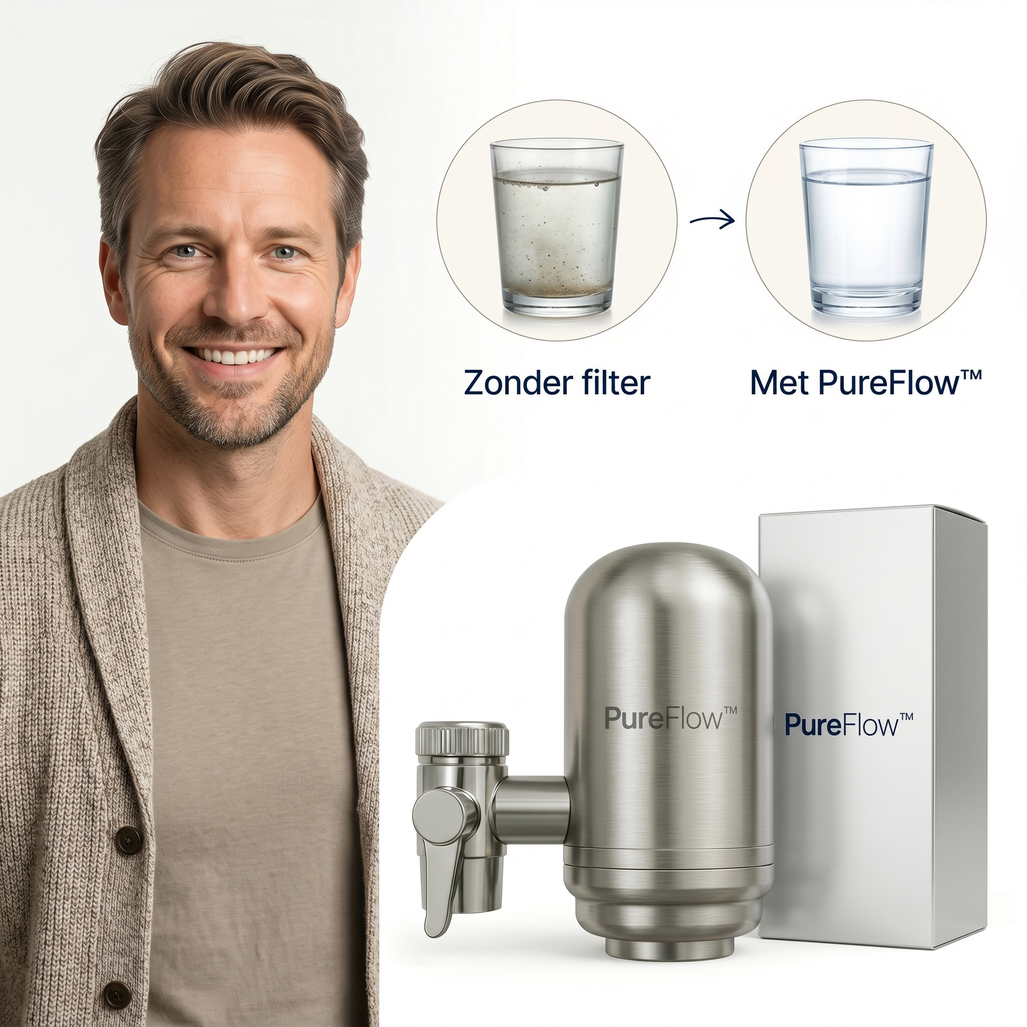 PureFlow™ RVS Kraanwaterfilter | Nooit Meer Droge Huid en Acne Door Chloor In Je Water